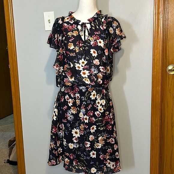 🆕 Parker Floral Silk Dress size‎ L BIN J - Picture 1 of 8